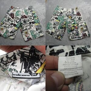 Volcom Board‎ Shorts Mens 34 White Graphic Print Lace Up Pockets Swim Beach